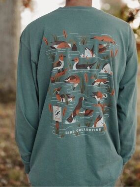 NWOT Green Bird Collective Ducks Graphic Long Sleeve Tee